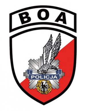 Logo BOA orzeł w locie nurkowym i gwiazda policyjna jako grafika