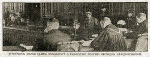 skan z wycinku gazety przedstawiający Wyrembek przed sądem, oskarżony o zabójstwo posterunkowego Szałkowskiego