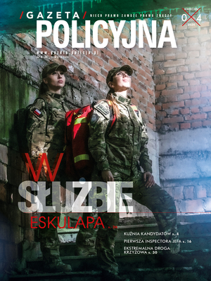 okładka i plik pdf kwietniowego wydania gazety policyjnej